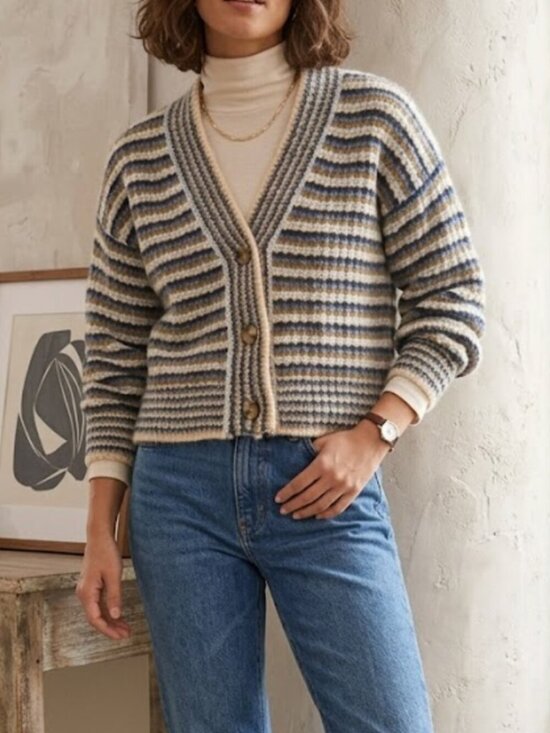 Madewell Sweaters - Madewell Striped Cardigan Sweater XXS Blue Tan Button Front Cozy Knit